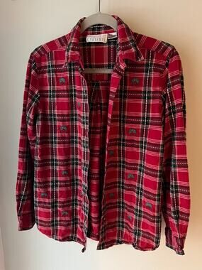 Vintage Casey & Max Christmas Shirt Red Green Plaid Wreath Embroidered Small